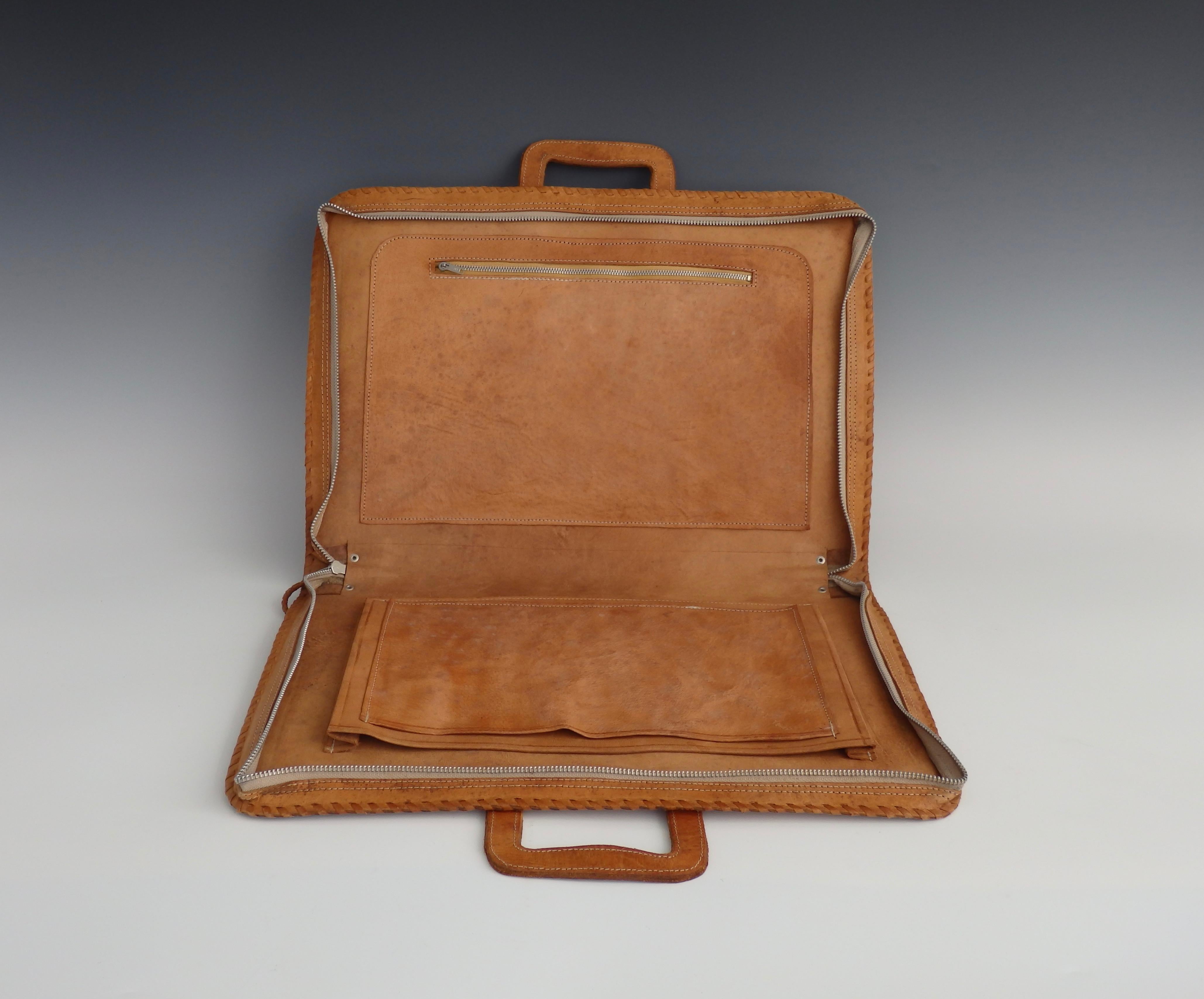 20th Century Western Style Hand Tooled Leather Attache Case For Sale