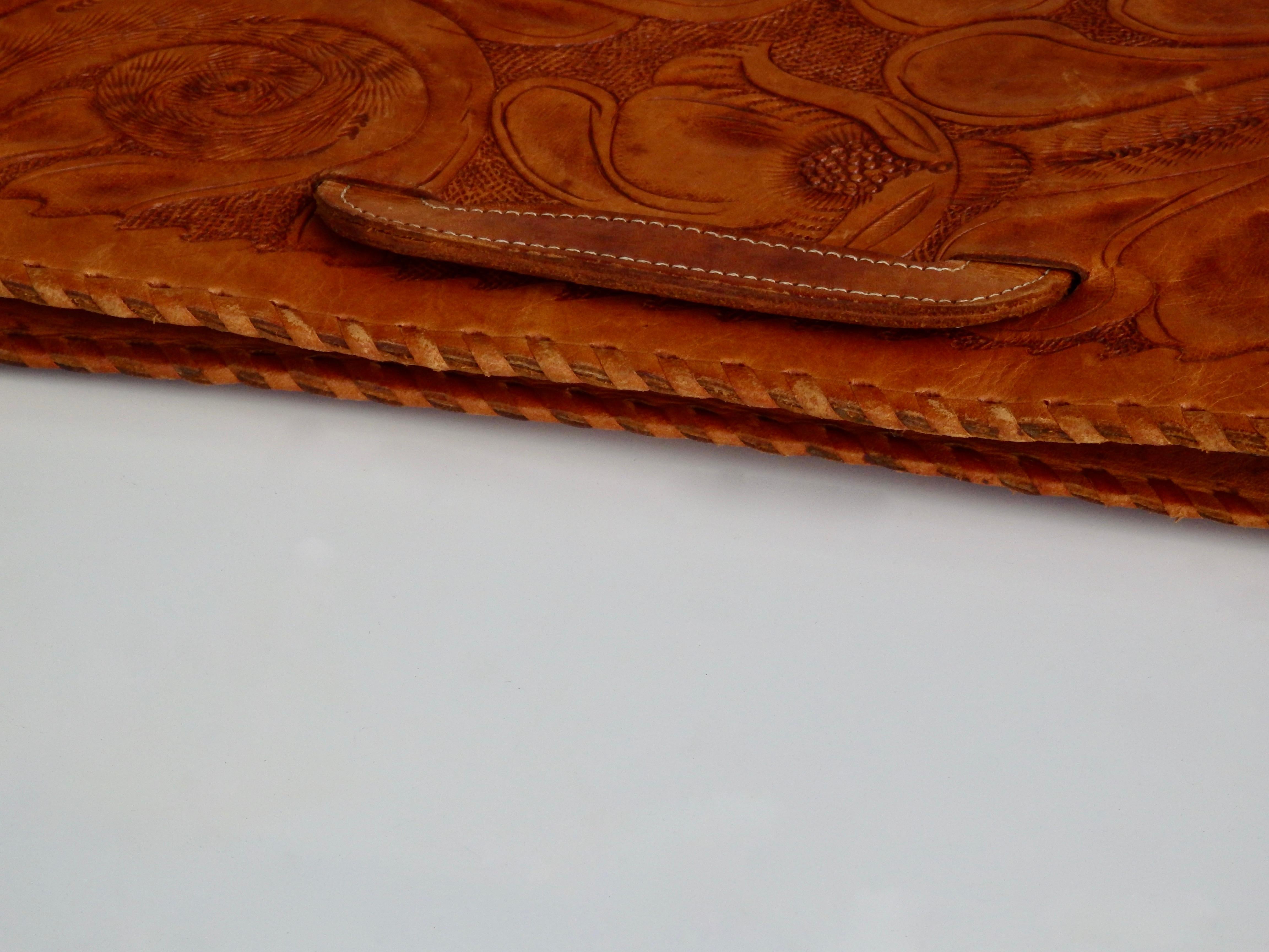 Western Style Hand Tooled Leather Attache Case For Sale 2