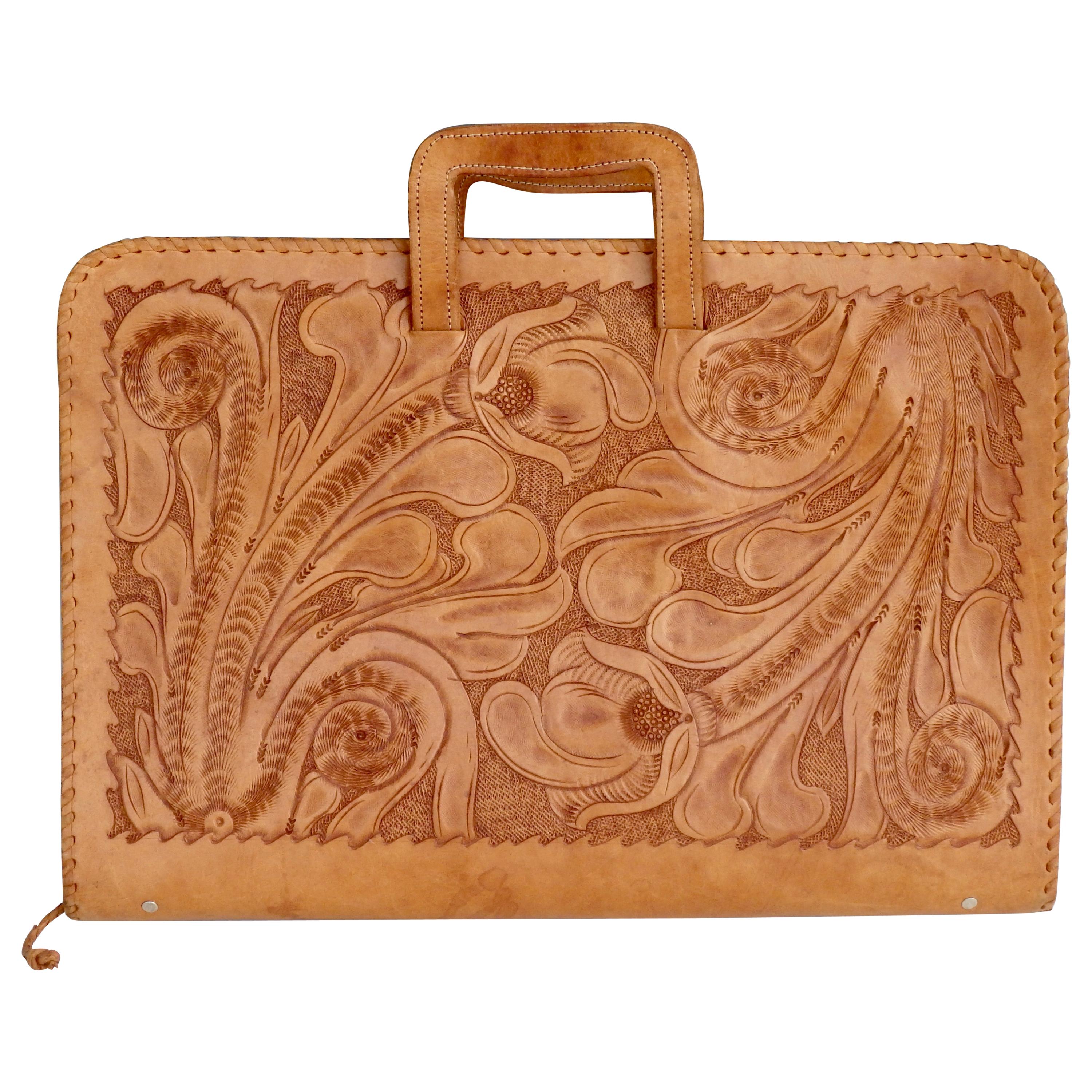 Western Style Hand Tooled Leather Attache Case