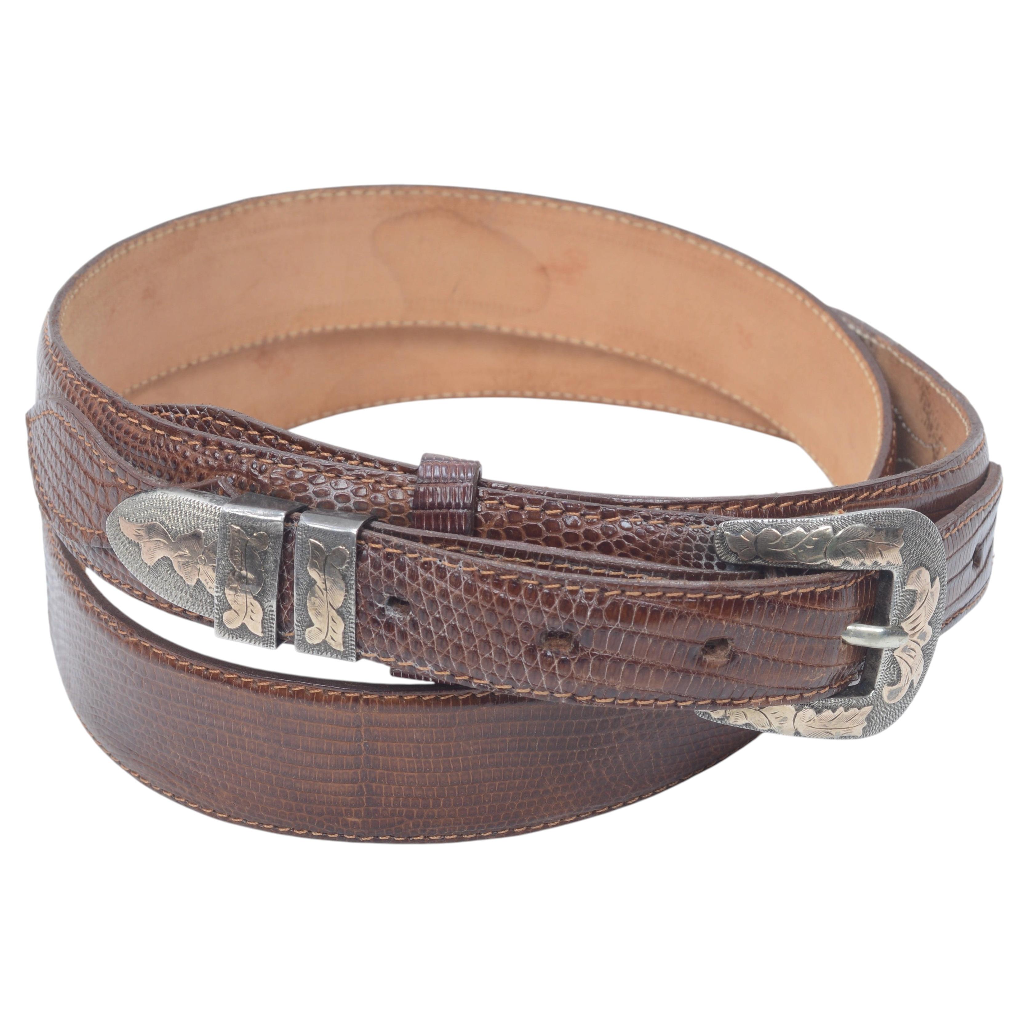 Western Style Lizard Belt with Sterling Silver & 10KT Gold Buckle by A. Fonseca