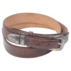 Western Style Lizard Belt with Sterling Silver & 10KT Gold Buckle by A. Fonseca