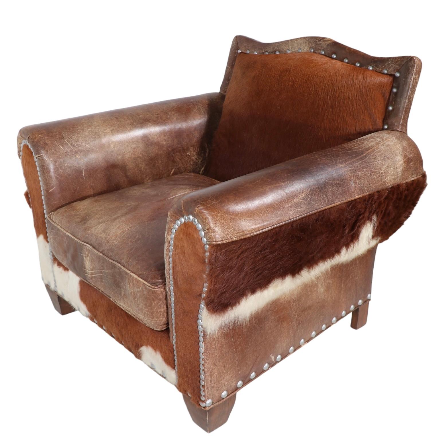  Western Style Old Hickory Tannery Leather Club Lounge Chair and Ottoman  For Sale 1