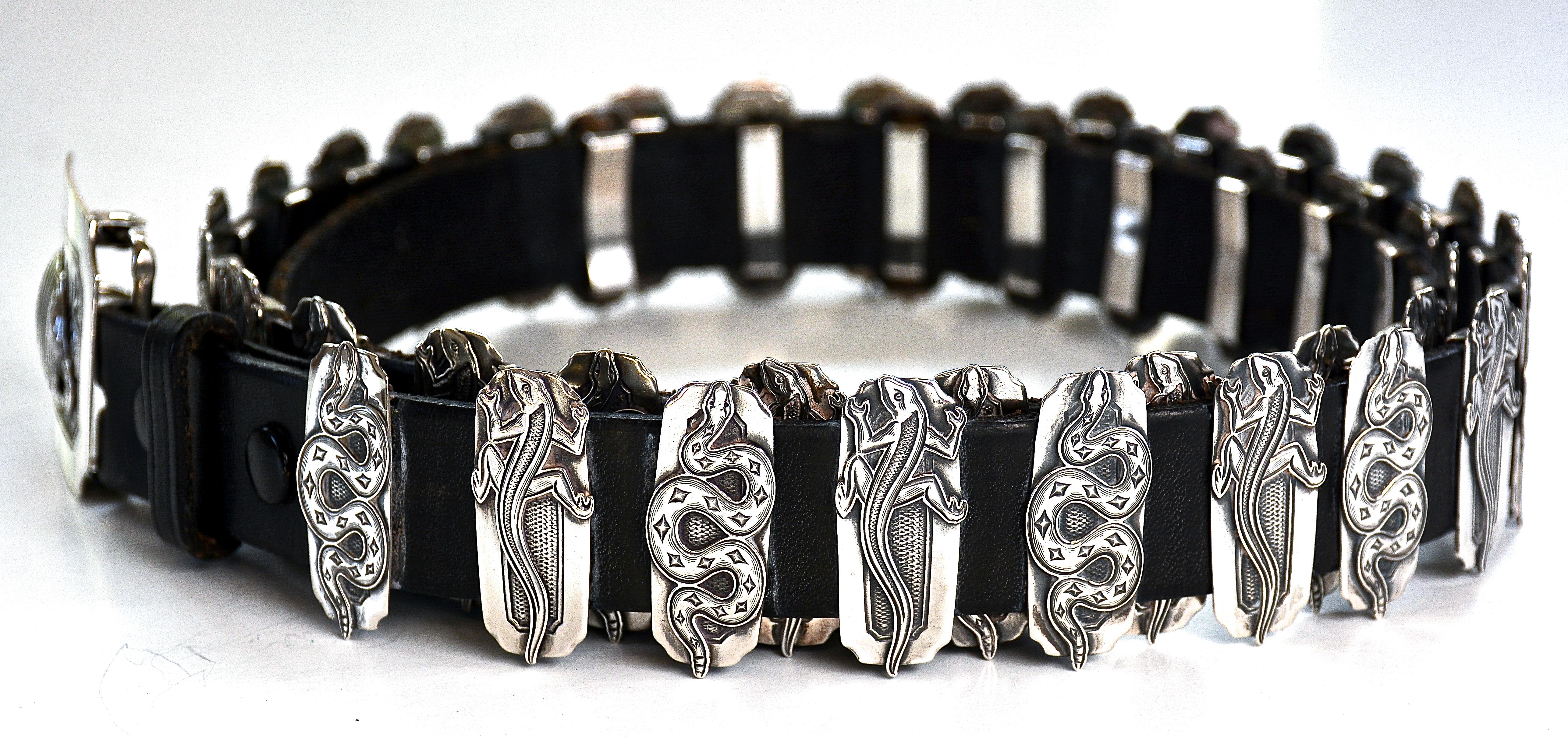 American Western Style Silver Plate Concho Belt by Artist and Jeweler Kit Carson For Sale