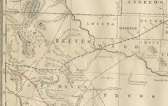 Western Texas Antique Map 1888 – Railroads, Counties & Frontier Towns