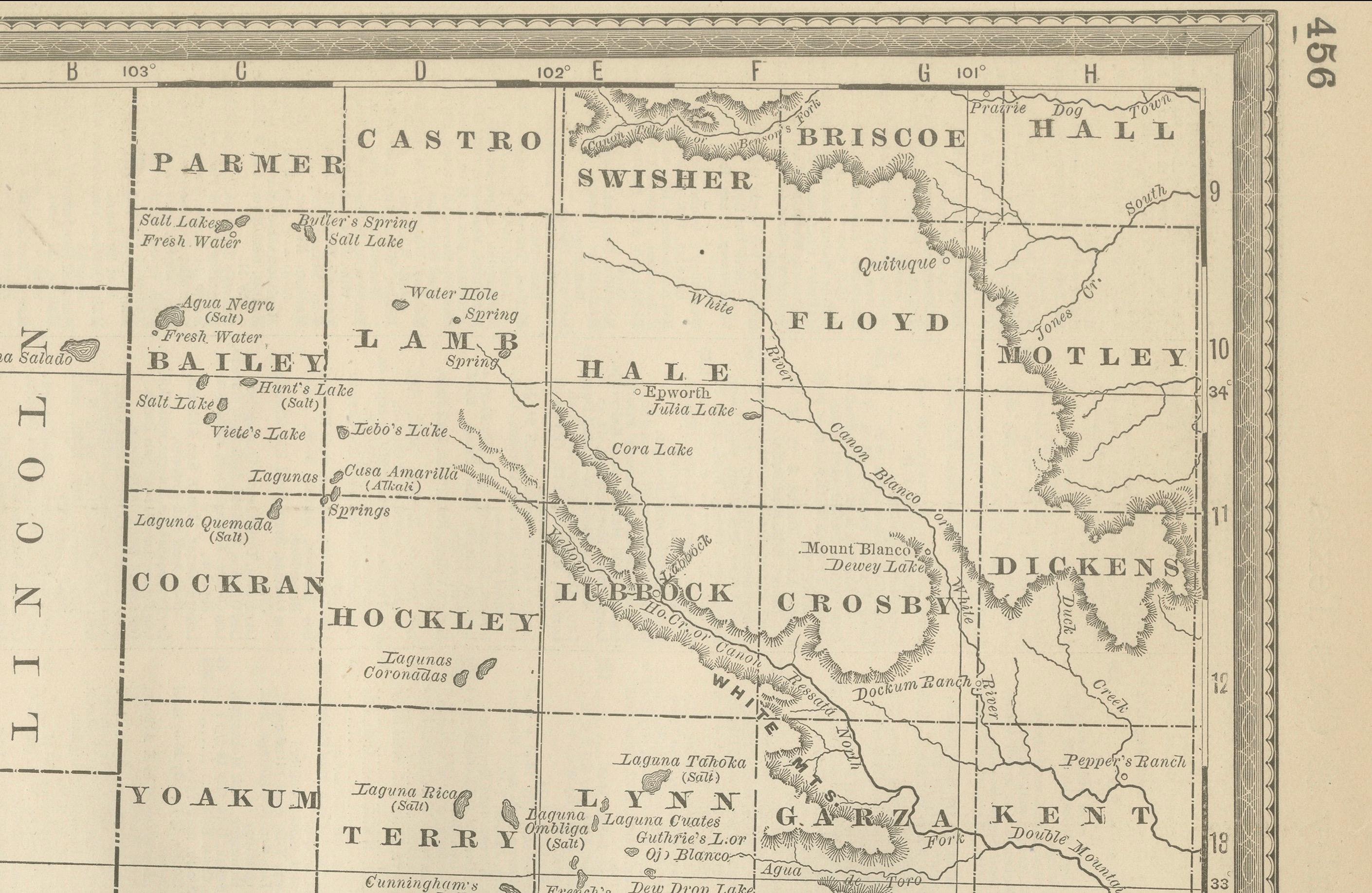 Carta Mappa antica del Texas occidentale 1888 - Ferrovie, contee e Townes di frontiera in vendita