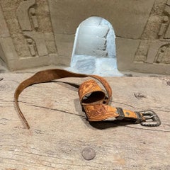 Western Tooled Leather Belt Rose Gold & Silver Taxco Mexico William Spratling