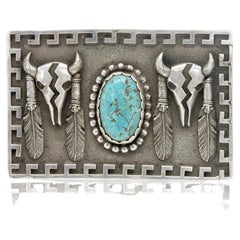 Western Turquoise and Silver Buckle by Spirit Silver