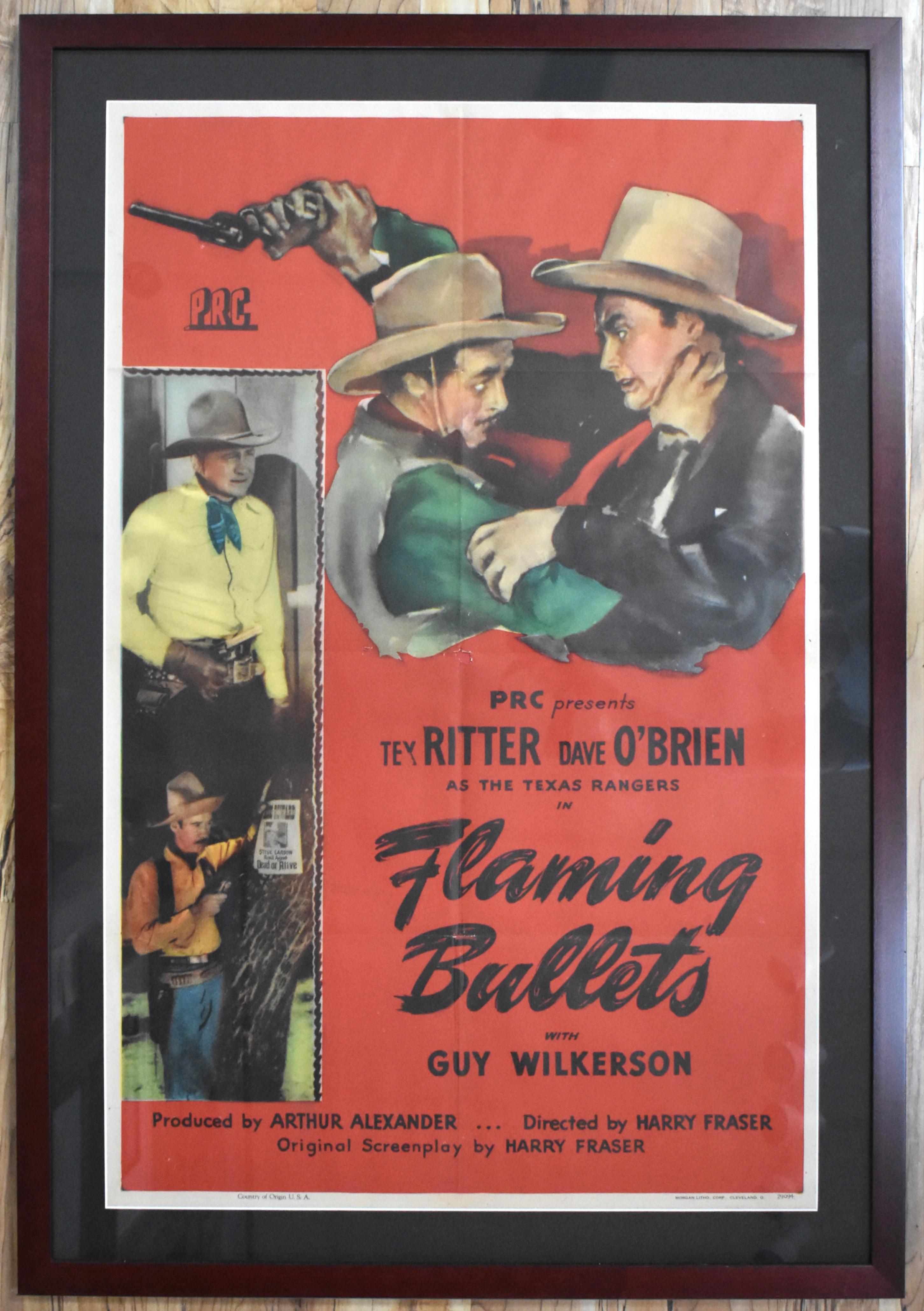 Vintage Western Movie Posters
Image Size: 41 x 27
Frame Size: 46.75 X 32.75
Medium: Print
Circa 1940s
"Flaming Bullets"
