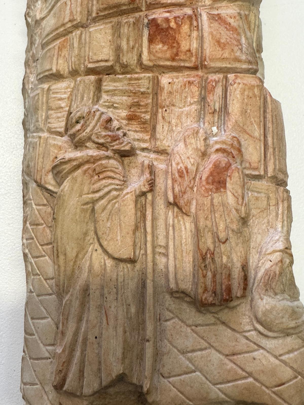 Western Wall Heritage Mezuzah – Hand-Carved Stone Depicting Prayer at the Kotel In Excellent Condition For Sale In New York, NY
