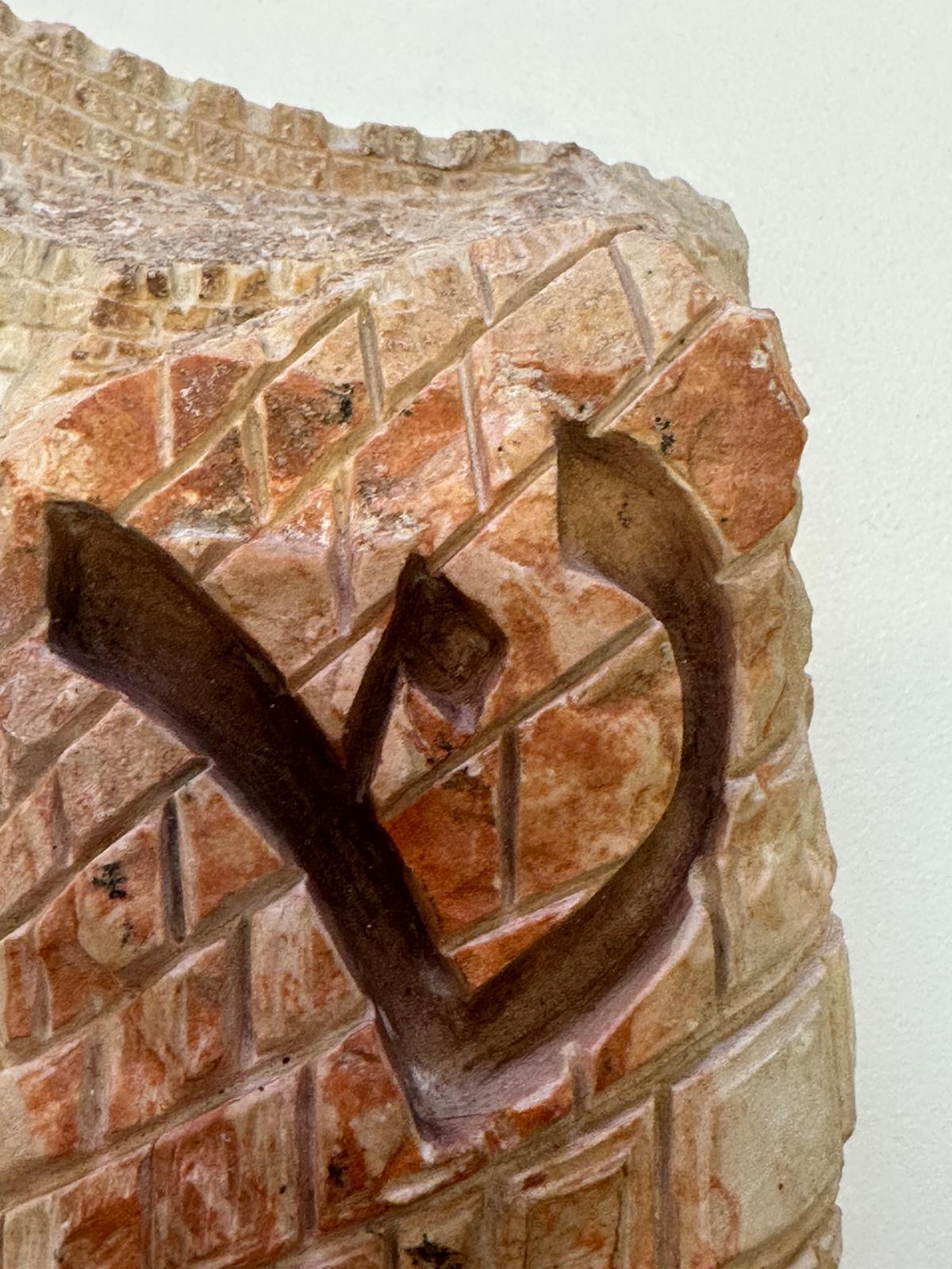 Contemporary Western Wall Heritage Mezuzah – Hand-Carved Stone Depicting Prayer at the Kotel For Sale