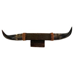 Western Wall Mounted Vintage Steer/Bull Horn in Leather Wrapped & Rope Accents