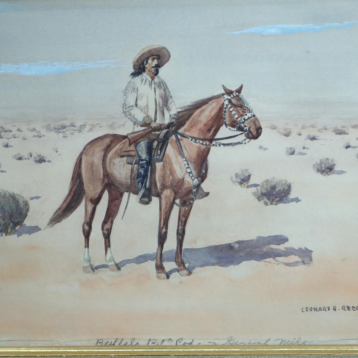 Hand-Painted Western Watercolor Desert Landscape Painting of Gen Miles by Leo. Reedy, 20th C