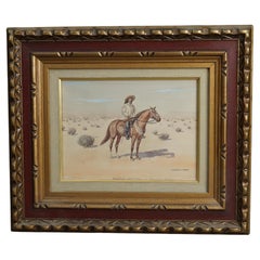 Western Watercolor Desert Landscape Painting of Gen Miles by Leo. Reedy, 20th C