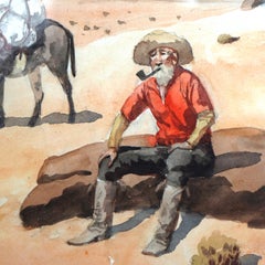 Western Watercolor Landscape Painting with Miner by Leonard Howard Reedy, 20th C