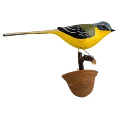 Western Yellow Wagtail Viechtauer Hand Carved Wood Bird Folk Art Austria 1920s