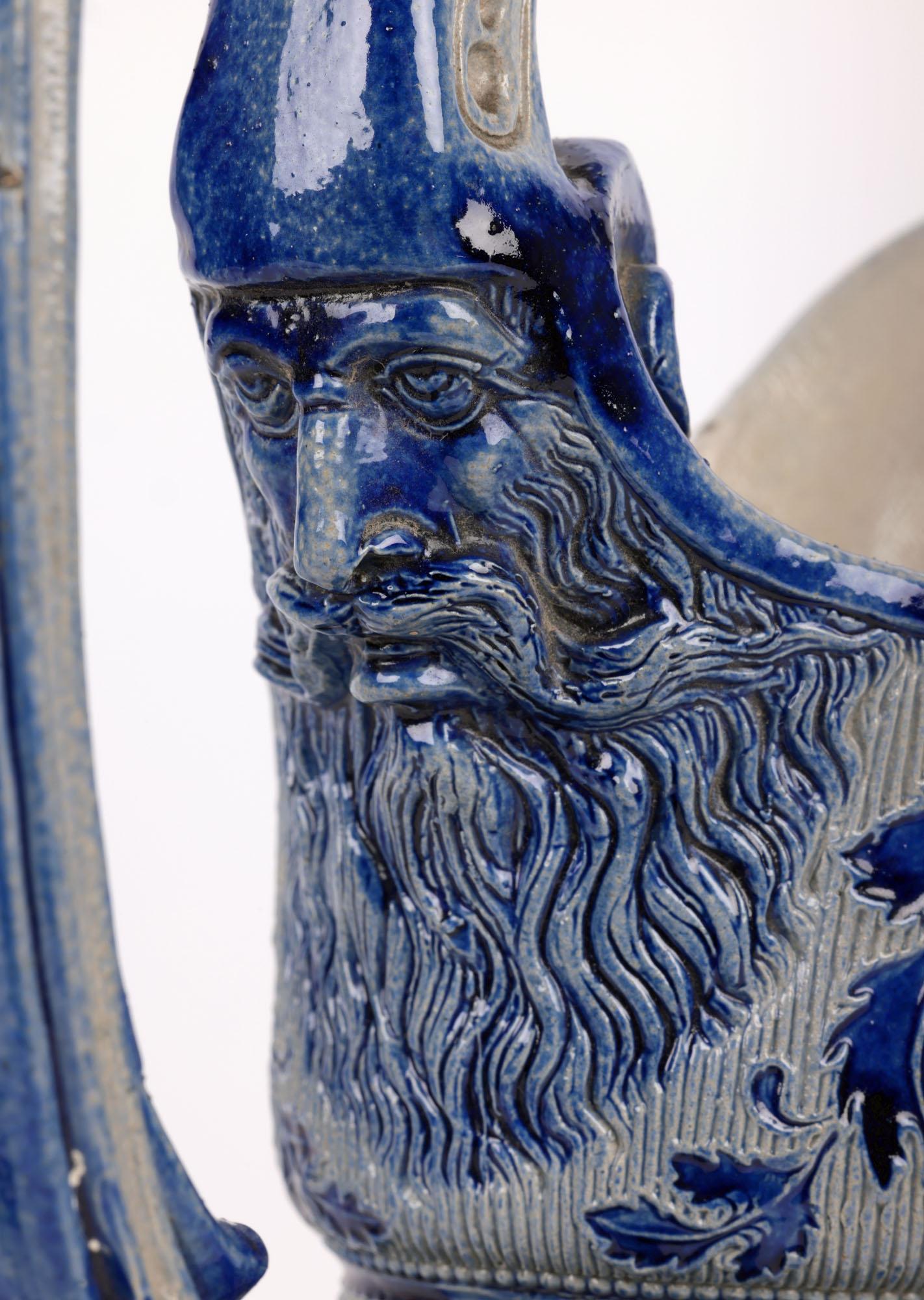 Westerwald German Salt Glazed Figural Pottery Wine Jug For Sale 9