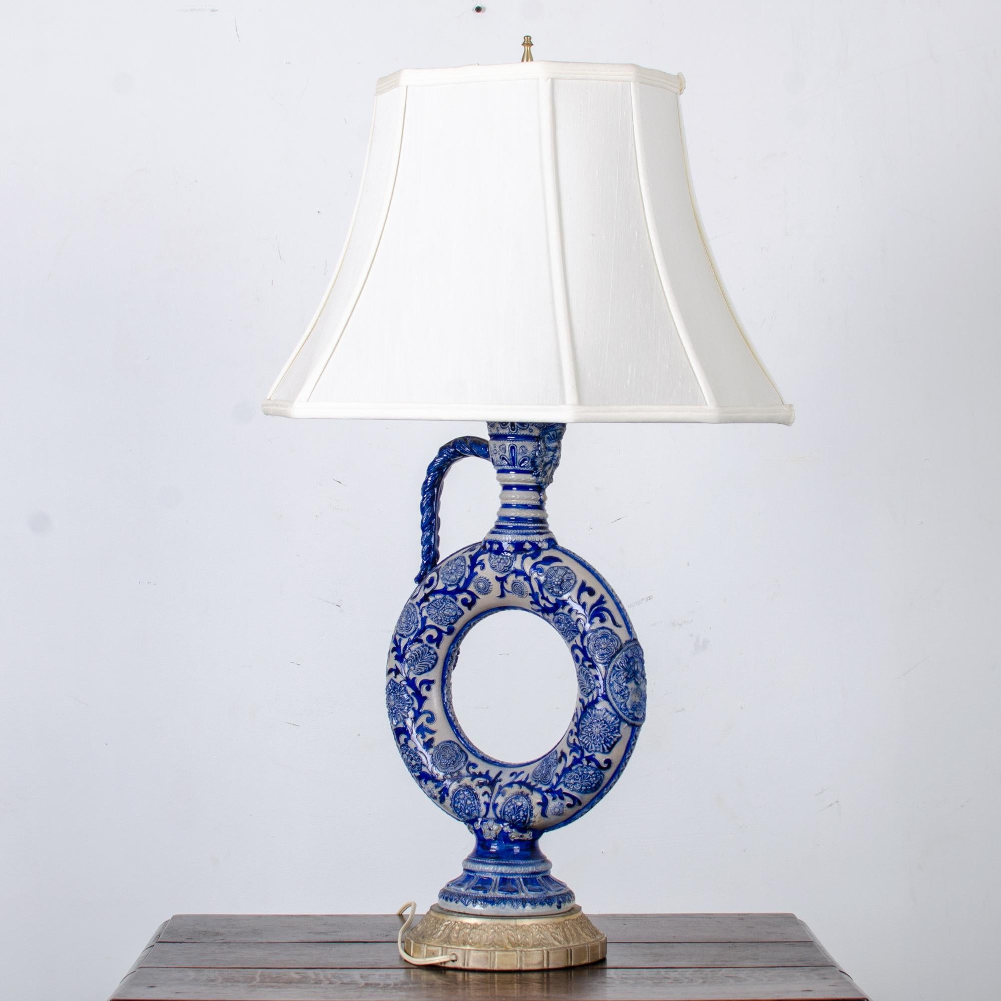 Early 20th Century Westerwald Ring Jug Lamp For Sale