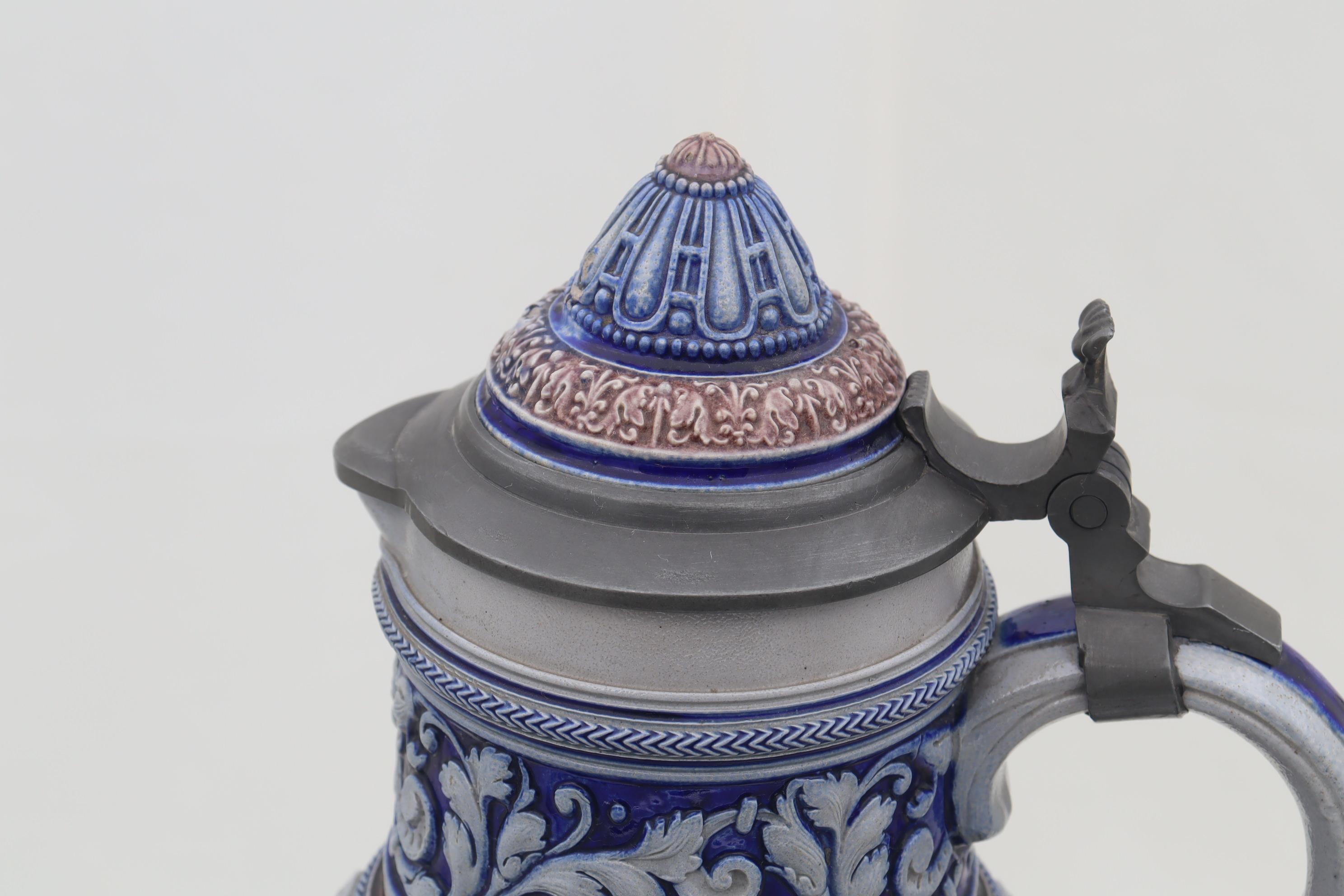 Late 19th Century Westerwald stoneware jug with pewter lid For Sale