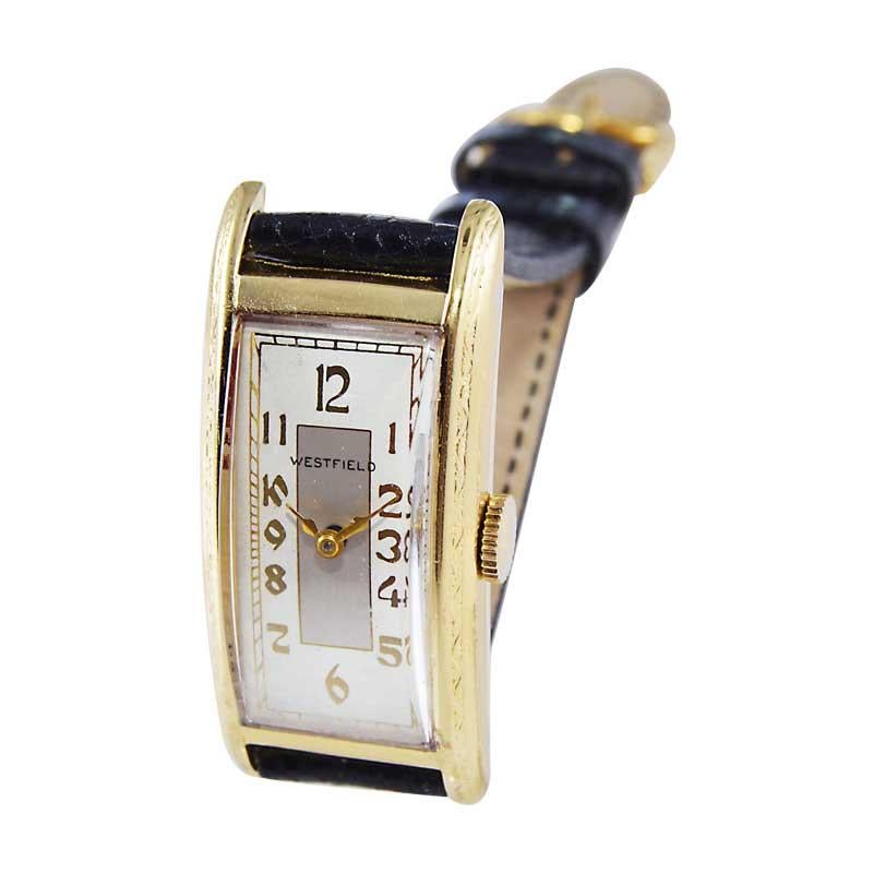 Westfield by Bulova Yellow Gold Filled Art Deco Curvex Style from 1940's For Sale 1