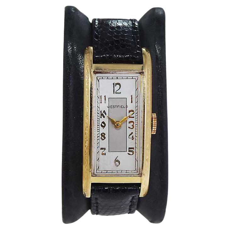 Westfield by Bulova Yellow Gold Filled Art Deco Curvex Style from 1940's For Sale
