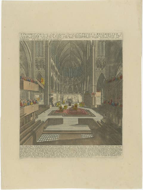 Westminster Abbey Interior Prepared for a Royal Coronation – Hand-Coloured, 1720