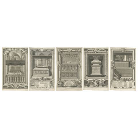 Westminster Abbey Monuments – Five English Engravings after Gravelot c.1730