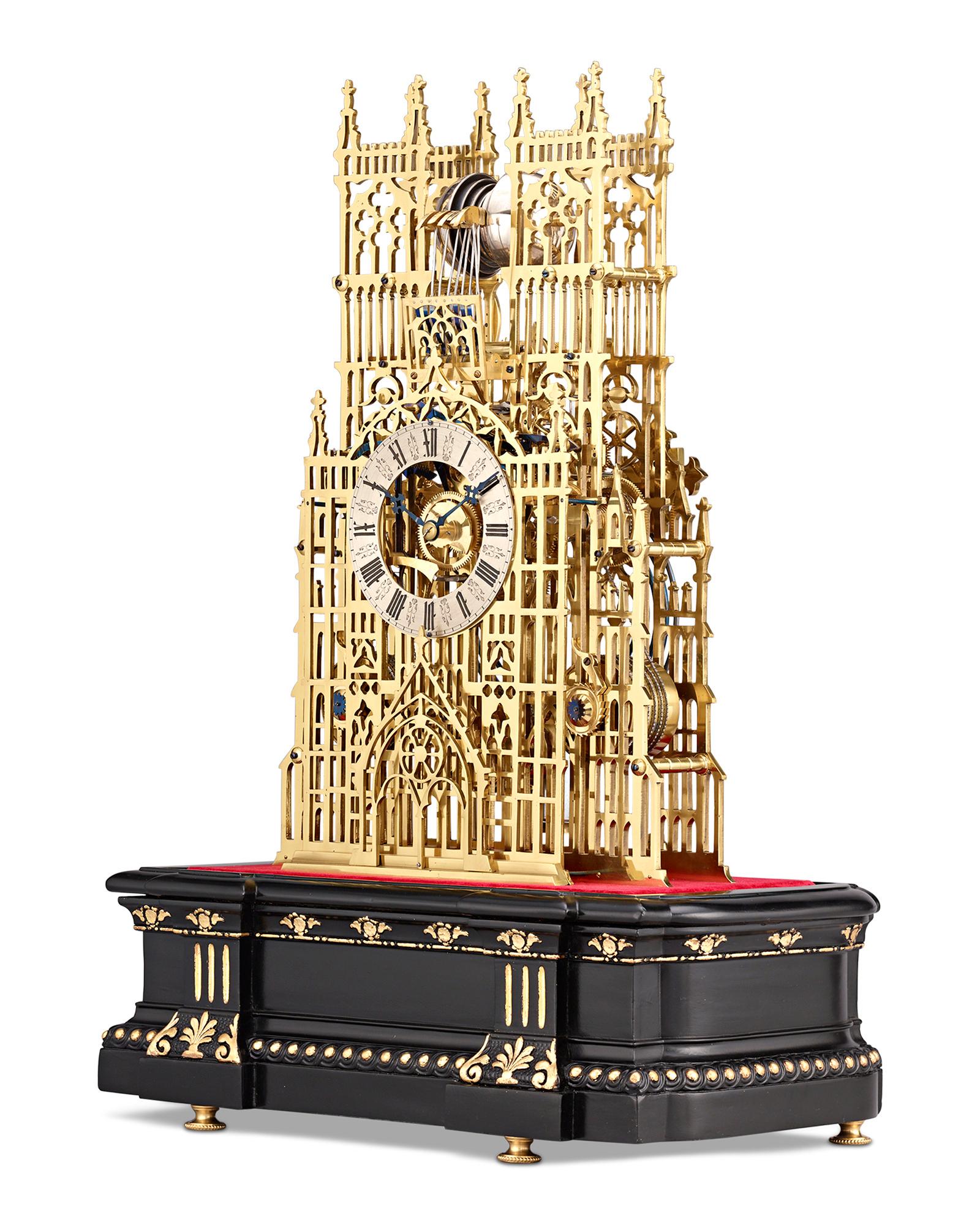 Westminster Abbey Three Train Fuseé Skeleton Clock by Evans In Excellent Condition In New Orleans, LA