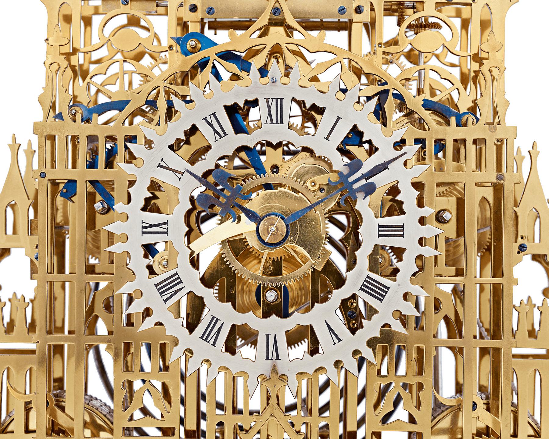 English Westminster Abbey Three Train Skeleton Clock by Evans