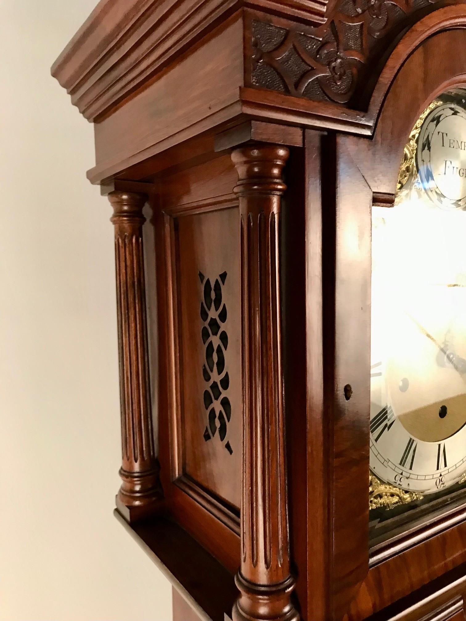 Brass Westminster Chiming Grandmother Clock in a Mahogany Case For Sale