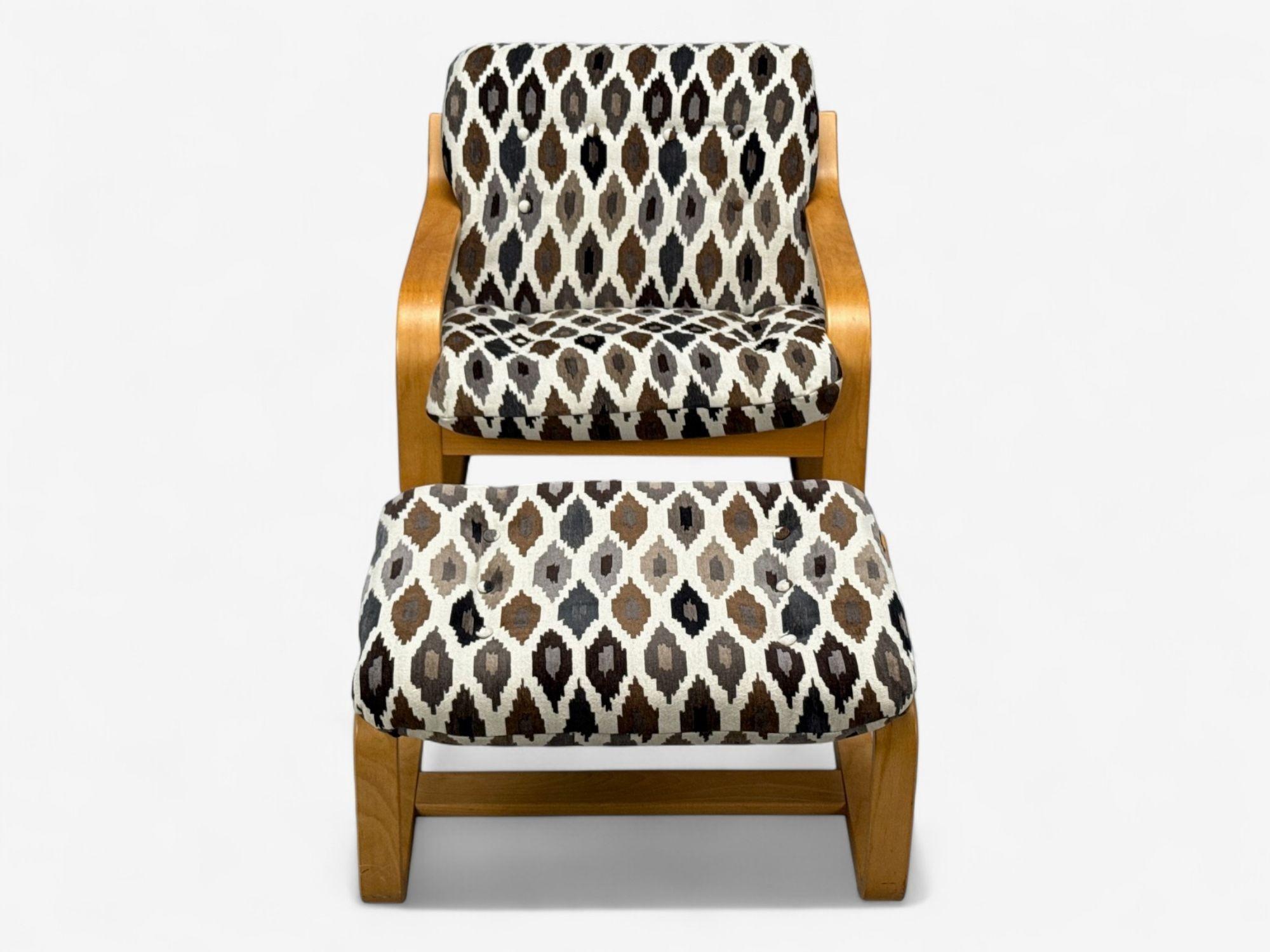 Westnofa, bois courbé, tissu, chaise longue et ottoman, Norvège, années 1960 en vente 3