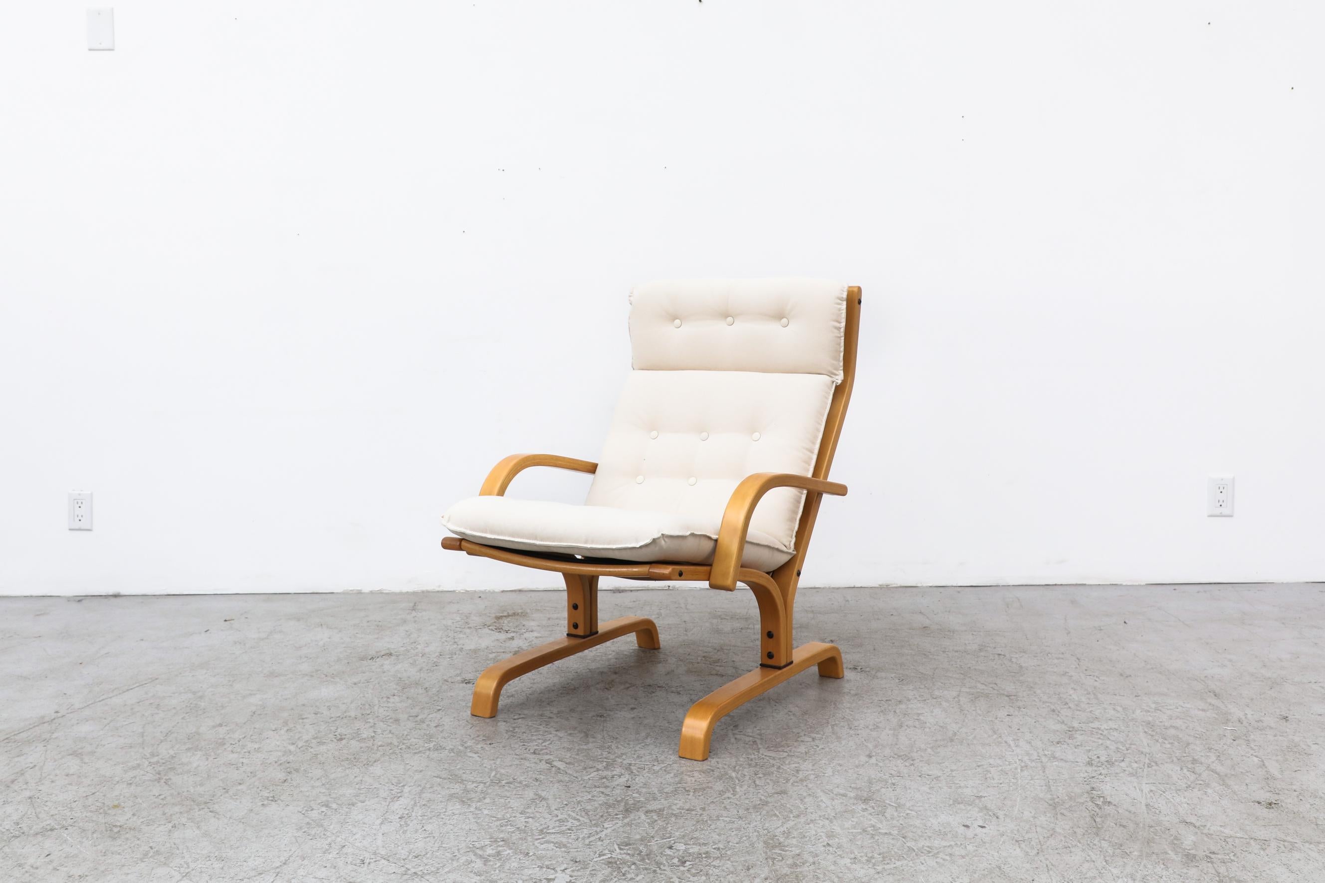 Mid-Century Modern Westnofa Blonde Lounge Chair with Natural Canvas Seating