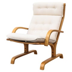 Vintage Westnofa Blonde Lounge Chair with Natural Canvas Seating