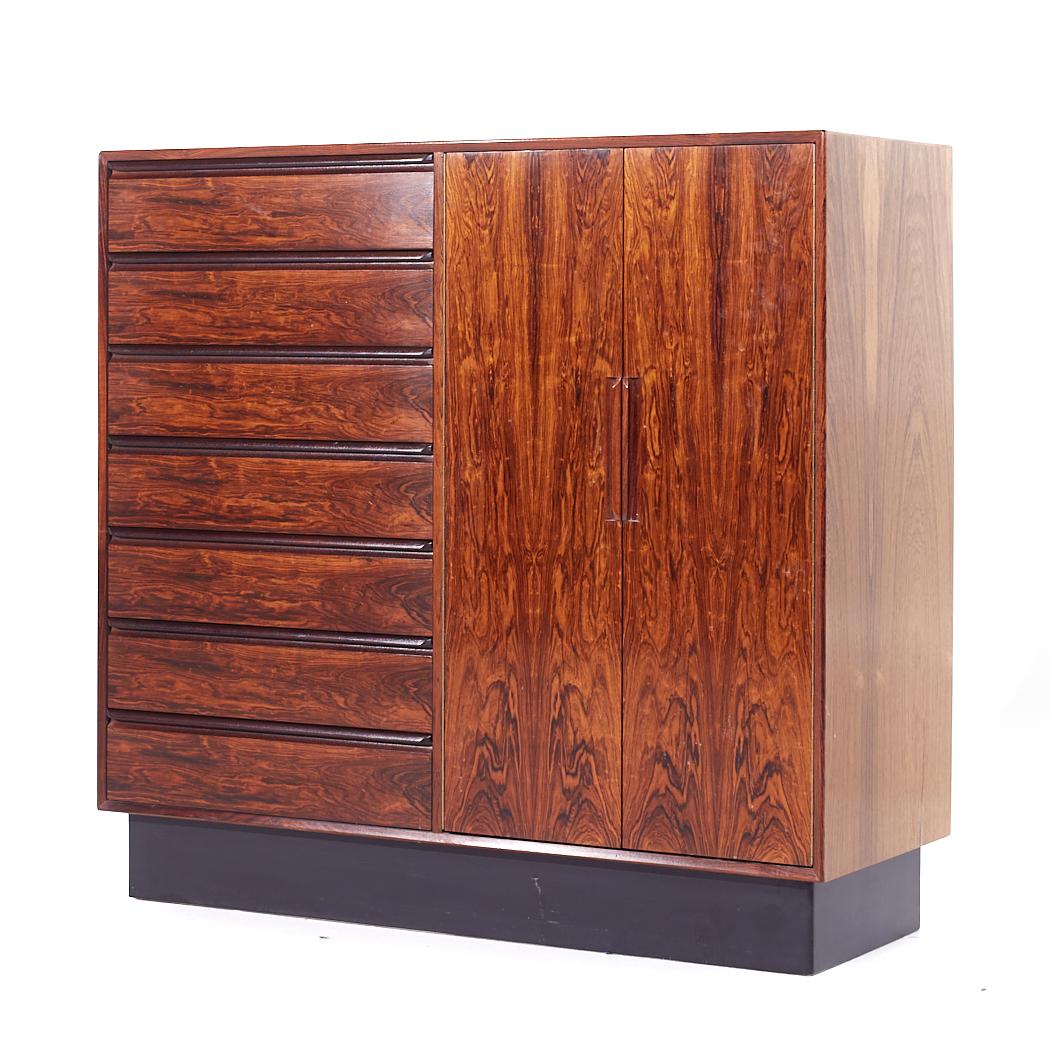 Mid-Century Modern Westnofa MCM Danish Rosewood 14 Drawer Armoire Gentleman's Chest Highboy Dresser For Sale