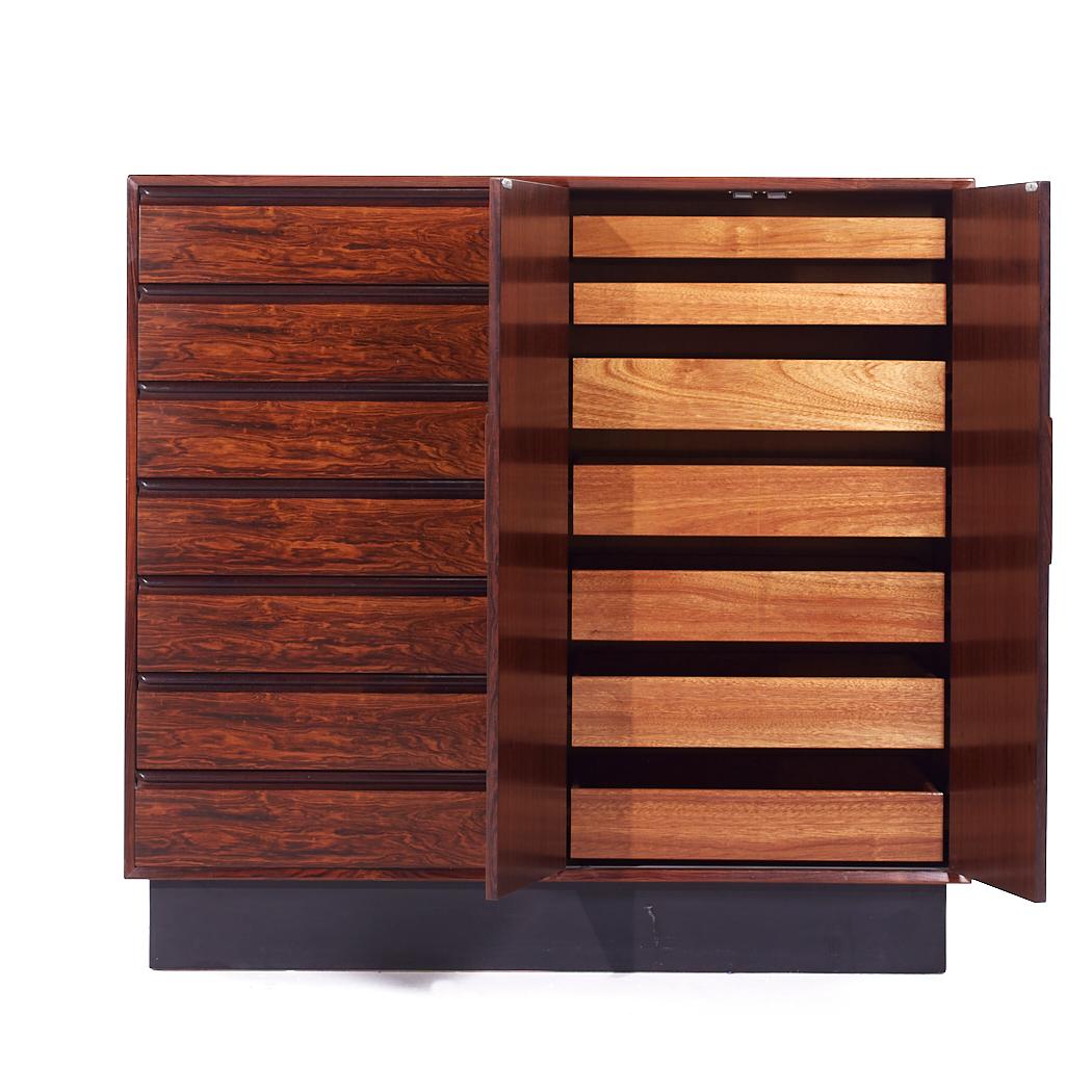 Westnofa MCM Danish Rosewood 14 Drawer Armoire Gentleman's Chest Highboy Dresser For Sale 3