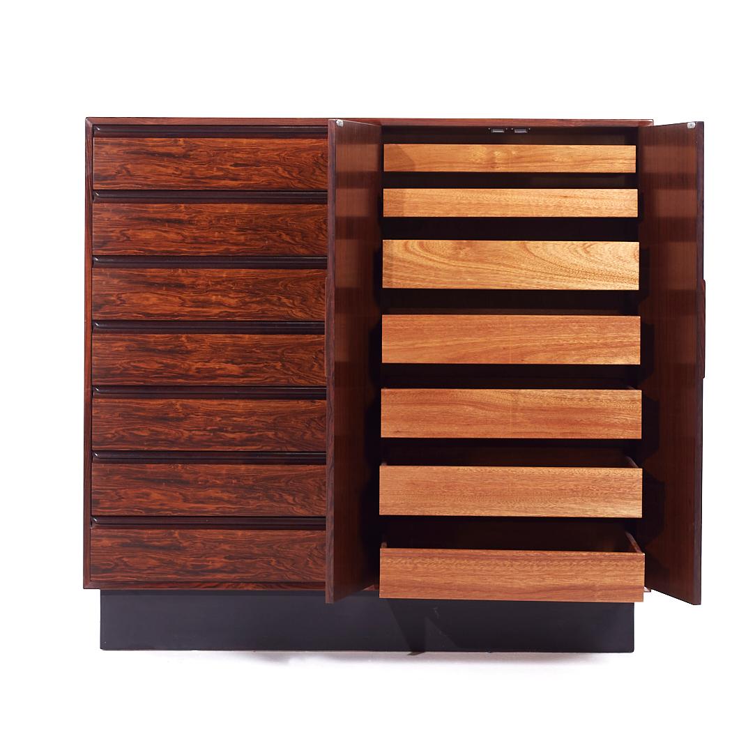 Westnofa MCM Danish Rosewood 14 Drawer Armoire Gentleman's Chest Highboy Dresser For Sale 4