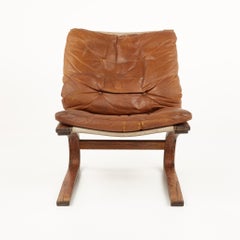 Westnofa Chaise Siesta en cuir brun Bentwood du milieu du siècle dernier