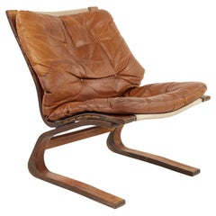 Vintage Westnofa Mid Century Bentwood Brown Leather Siesta Chair
