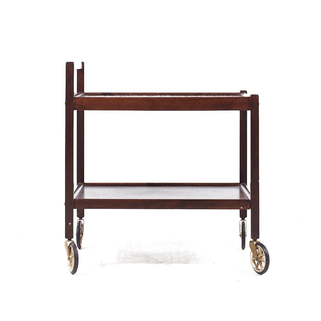 Danois Westnofa Mid Century Danish Rosewood and Tile Top Rolling Bar Cart (chariot de bar à roulettes) en vente