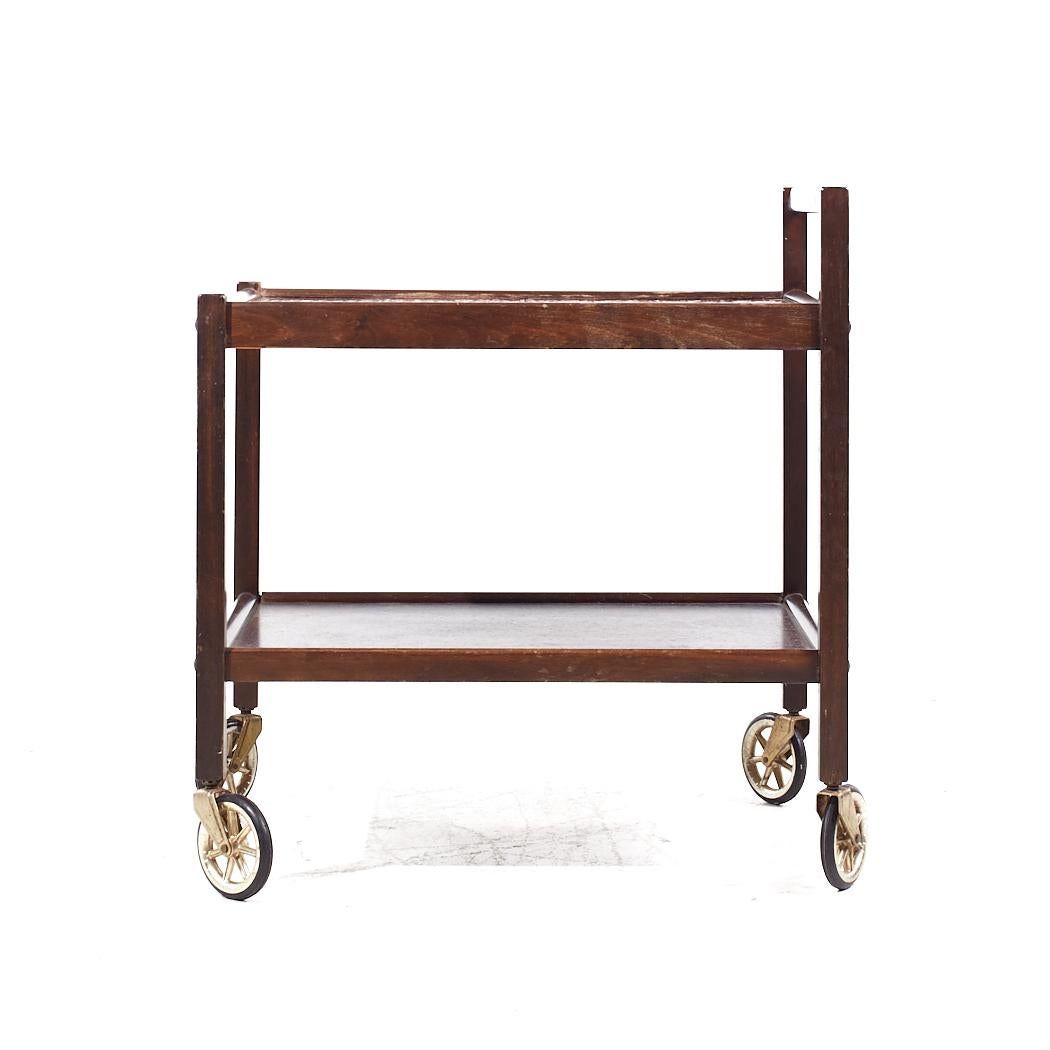 Late 20th Century Westnofa Mid Century Danish Rosewood and Tile Top Rolling Bar Cart For Sale