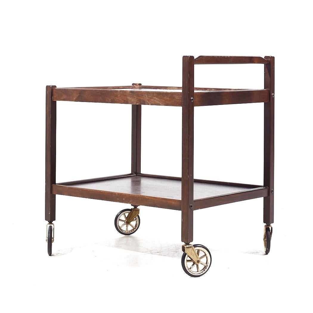 Metal Westnofa Mid Century Danish Rosewood and Tile Top Rolling Bar Cart For Sale