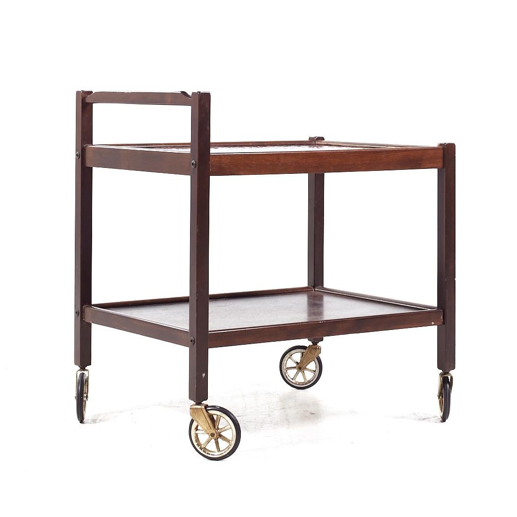 Westnofa Mid Century Danish Rosewood and Tile Top Rolling Bar Cart For Sale 2