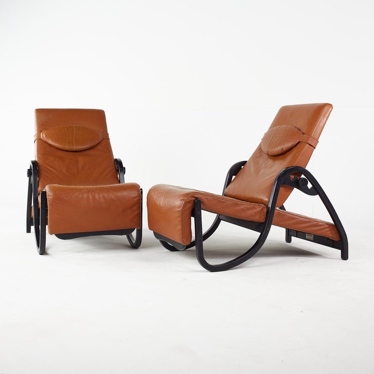 Mid-Century Modern Westnofa Mid Century Leather Reclining Lounge Chairs - Pair For Sale