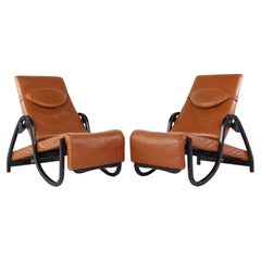 Westnofa Mid Century Leather Reclining Lounge Chairs - Pair