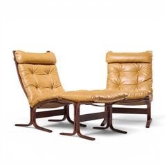 Westnofa Mid Century Norwegian Siesta Bentwood Lounge Chairs - Pair with Ottoman