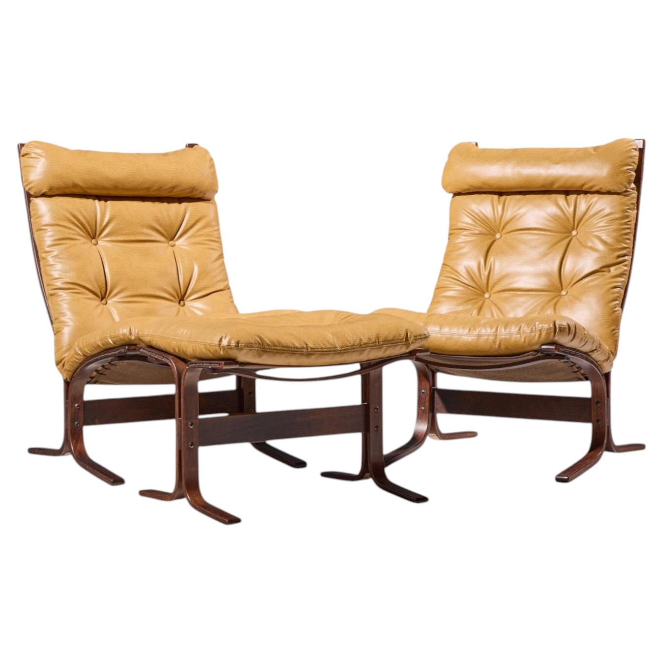 Westnofa Mid Century Norwegian Siesta Bentwood Lounge Chairs - Pair with Ottoman