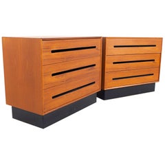 Westnofa Mid Century Teak 3 Drawer Dresser Chest - Pair