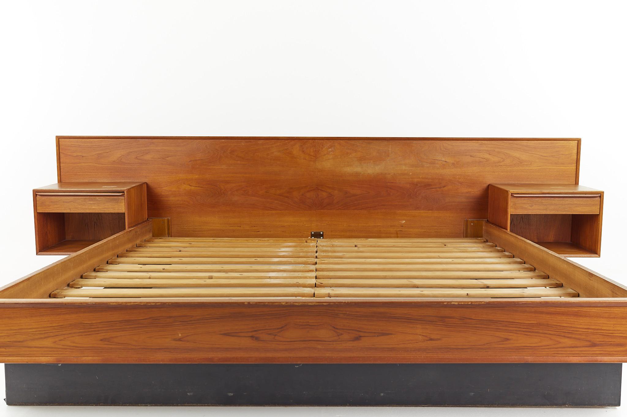Westnofa mid century teak king platform bed with floating nightstands 

This headboard and nightstands measure: 124 wide x 84 deep x 32.5 inches tall

All pieces of furniture can be had in what we call restored vintage condition. That means the