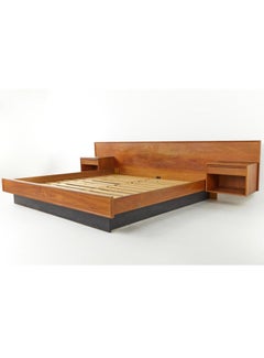 Westnofa Mid-Century Teak King Platform Bed with Floating Nightstands