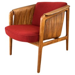 Westnofa of Norway Teak Frame Arm Chair, Leather Sides and Red Upholstery