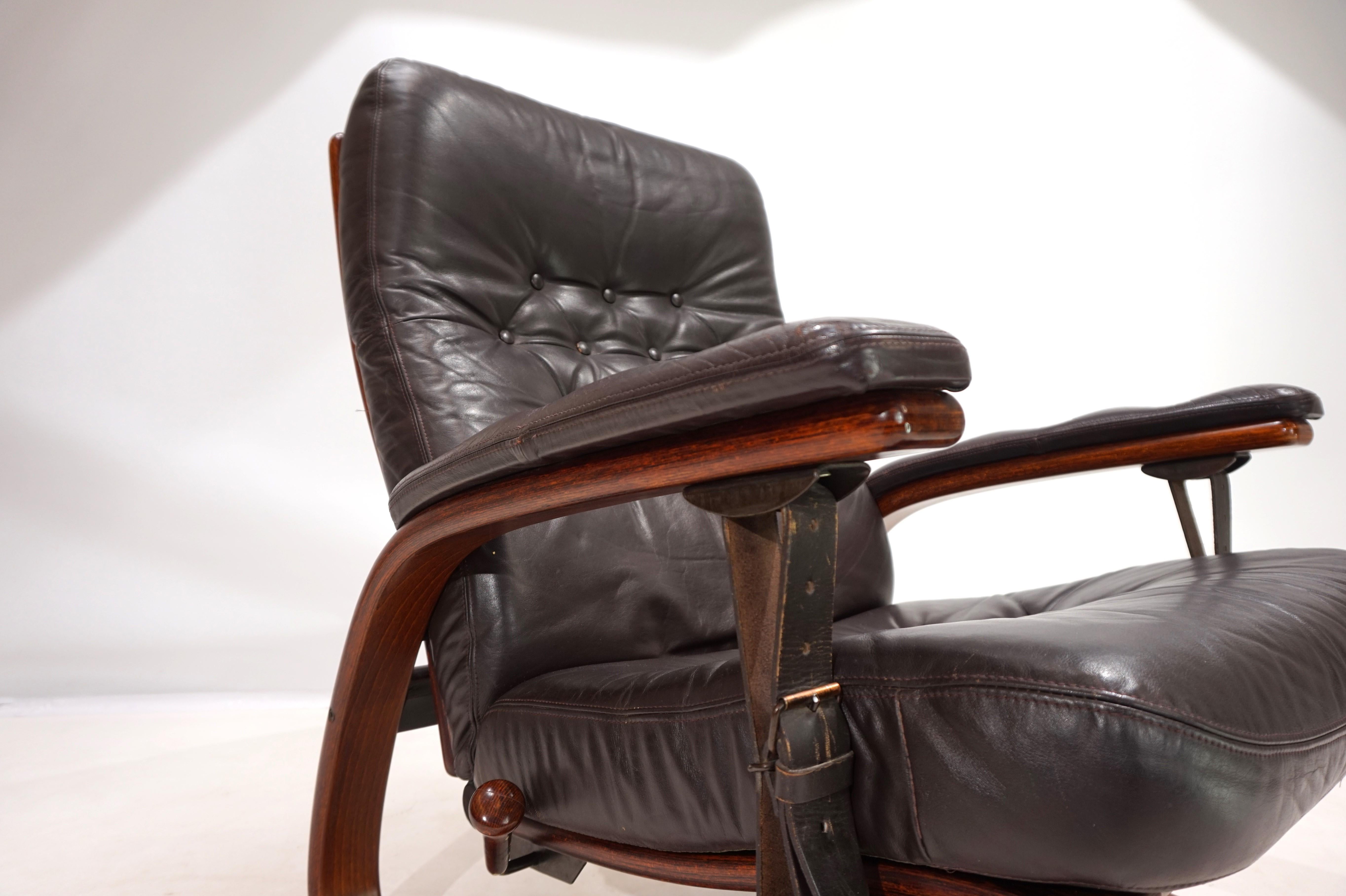 Leather Westnofa Panter leather lounge chair with ottoman by Arnt Lande, 1970